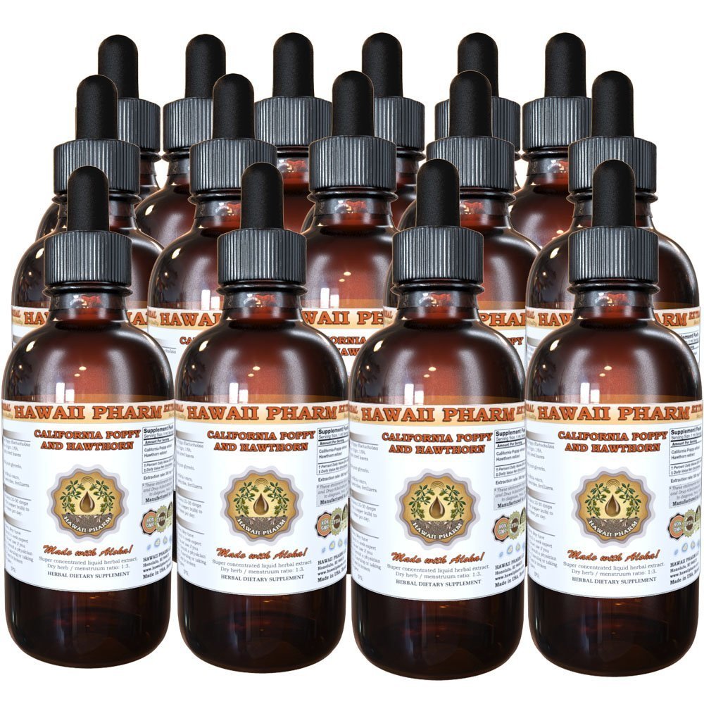 Organic California Poppy & Hawthorn Liquid Extract Tincture - Herbal Supplement for Stress Relief & Heart Health - Hawaii Pharm USA Made - 4 fl.oz (15 Pack) - Perfect for Daily Wellness & Natural Relaxation