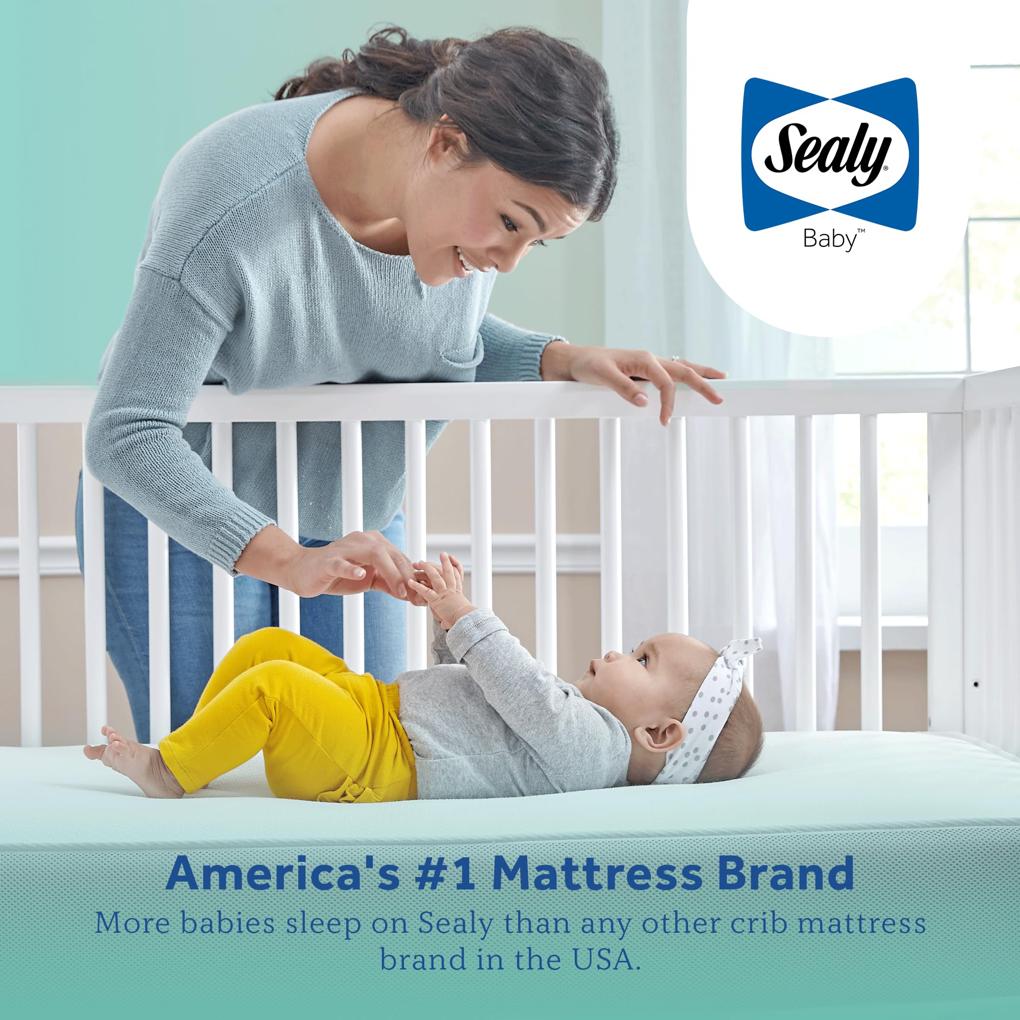 Sealy Baby Cool Comfort Breathable Waterproof 2-Stage Crib Mattress & Toddler Bed | Cooling Foam, Airy Cotton Cover | GREENGUARD Gold Certified | Safety Tested | Made in USA | 52