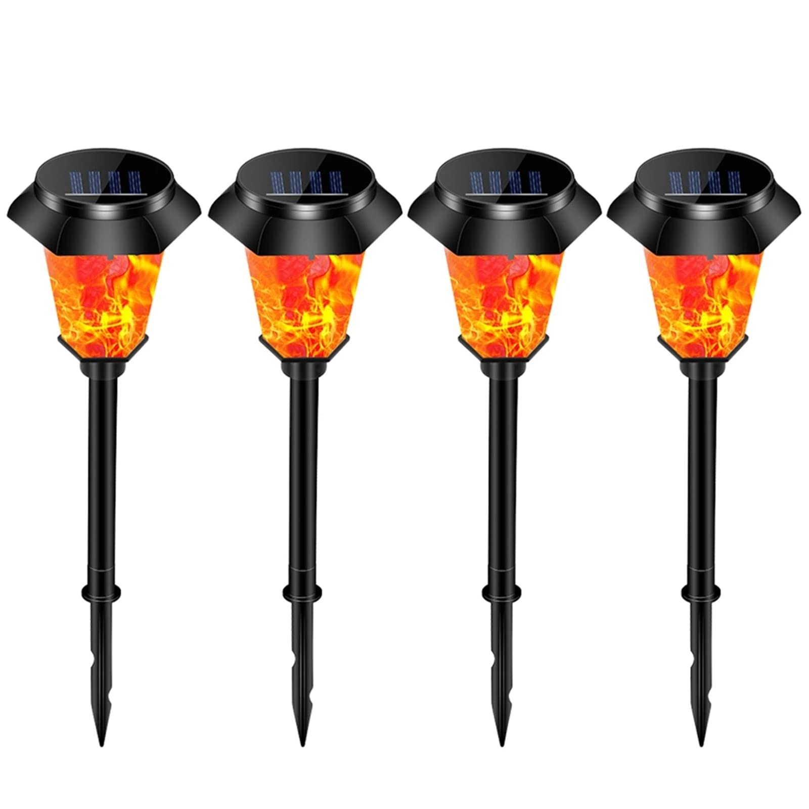 QEXTY 4 Pack 12 LED Solar Pathway Lights - Waterproof Black Landscape Garden Lights for Lawn, Patio & Walkway | Outdoor Solar Flame Torch for Garden Decor, Yard & Driveway Lighting