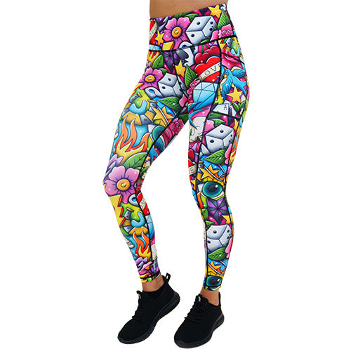 Tattoo Smash Leggings - High Waisted Yoga Pants for Women, Trendy Tattoo Print Workout Leggings - Perfect for Gym, Running, Yoga & Casual Wear