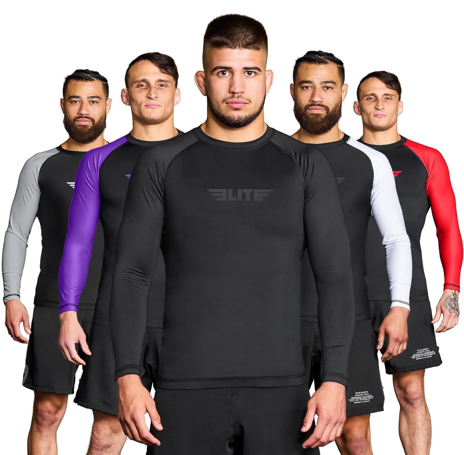 Elite Sports Men's BJJ Rash Guard - Long Sleeve Compression Shirt for Jiu Jitsu, MMA & NoGi Training | Moisture Wicking & UV Protection for Grappling, Wrestling & Martial Arts