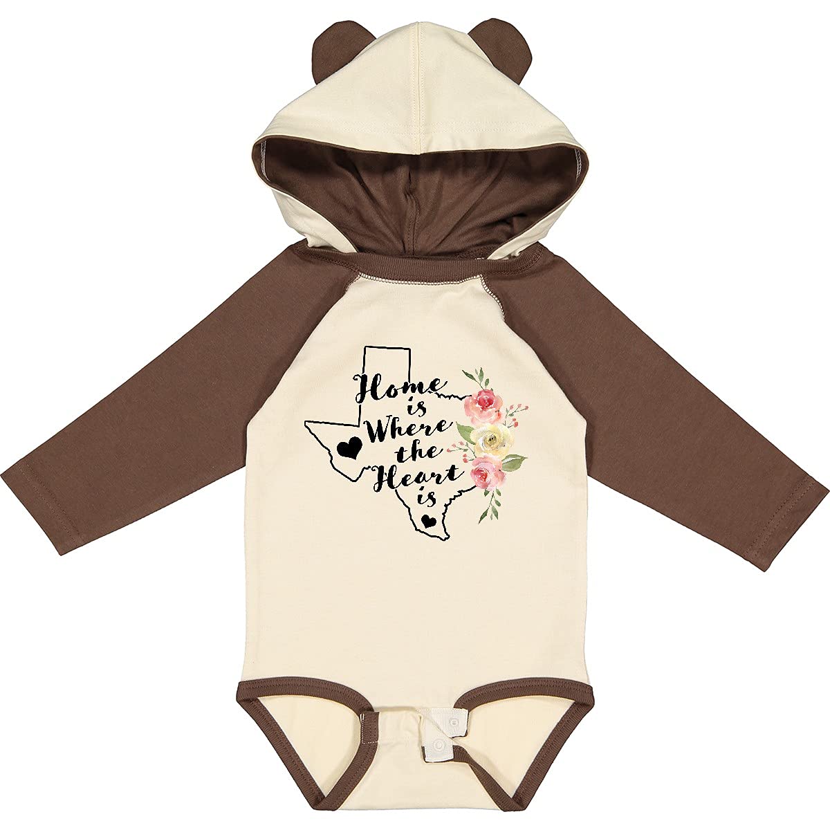 Inktastic Texas Home is Where The Heart is Watercolor Print Long Sleeve Baby Bodysuit - Soft Cotton Onesie for Infants, Cute Texas-Themed Outfit for Family Photos, Holidays & Everyday Wear