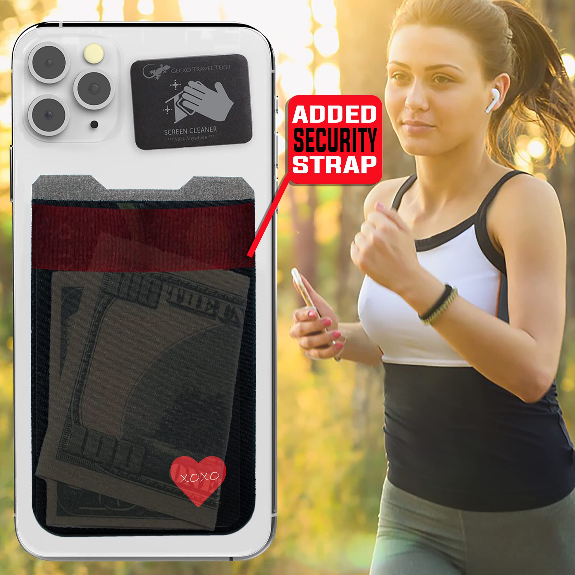 Gecko Stick-On Phone Wallet - Slim Adhesive Card Holder for iPhone & Android - Secure Lycra Pocket for Credit Cards, Cash & ID - Perfect for Gym, Travel & Everyday Use