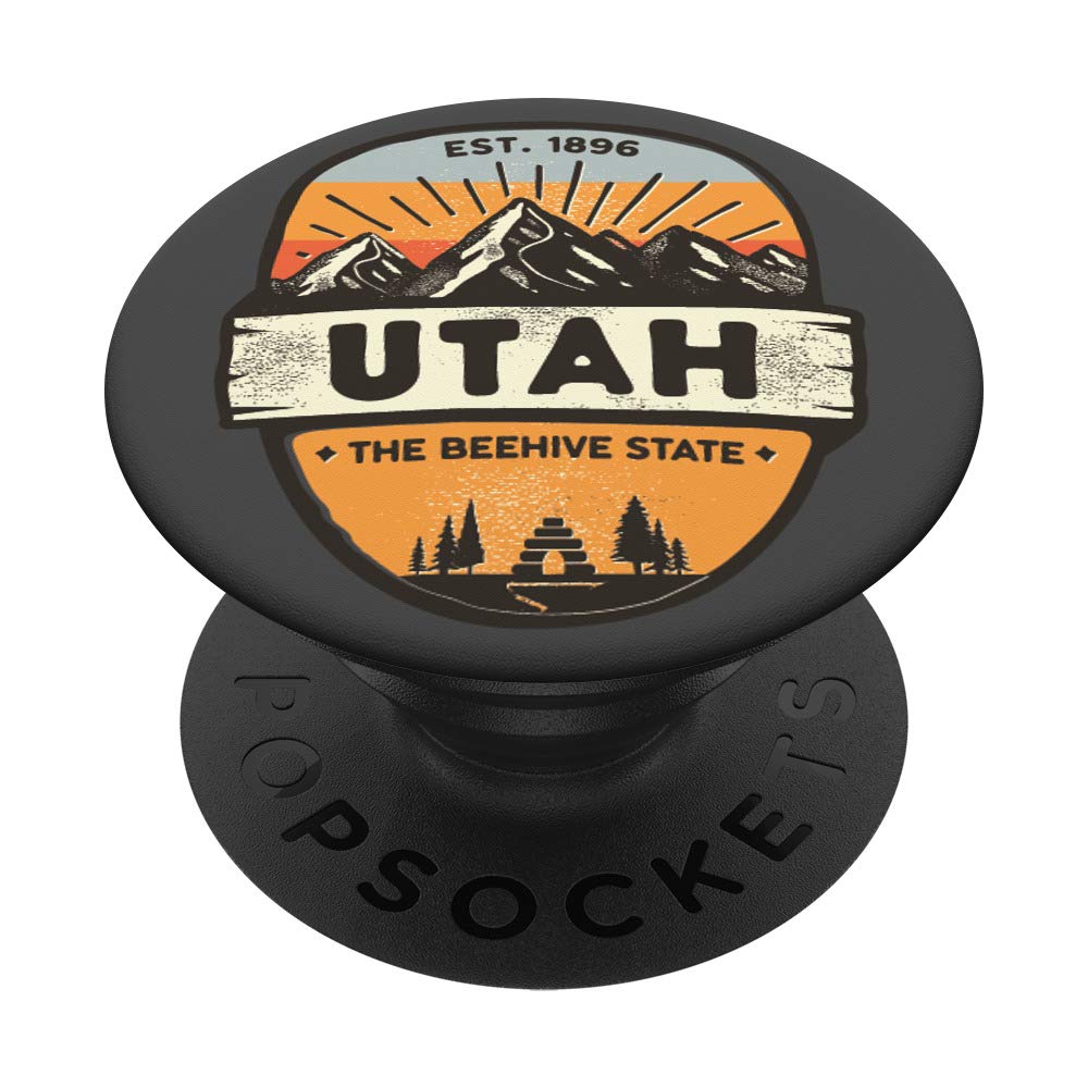 Utah The Beehive State Vintage Retro Mountain Camping PopSockets PopGrip - Swappable Phone & Tablet Grip for Outdoor Adventures, Hiking, and Travel