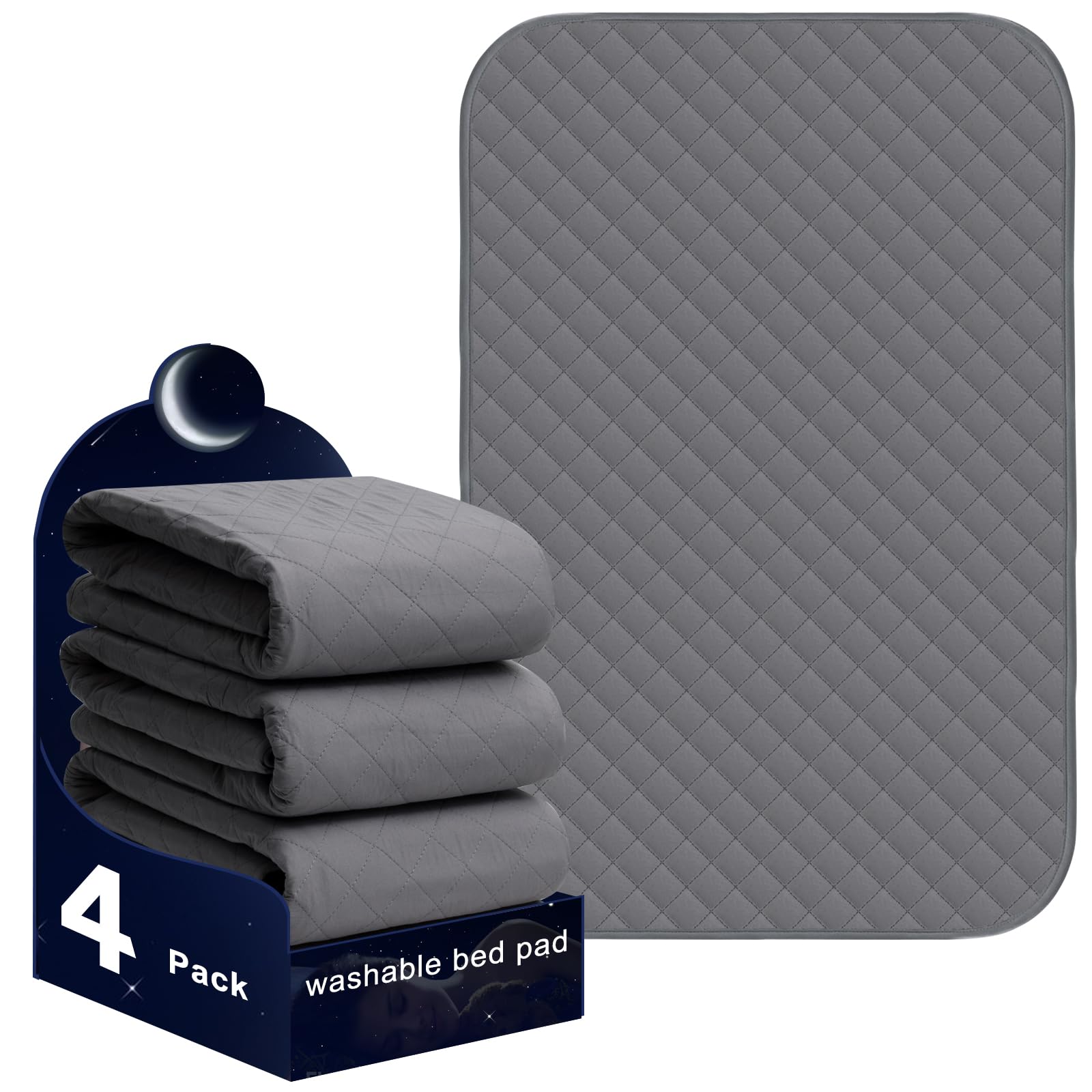 Waterproof Bed Pads 24x36 Inch (4 Pack) - Reusable Washable Incontinence Pads for Adults, Elderly, Kids & Pets - Super Absorbent Bed Wetting Protection Pads - Perfect for Home Care, Hospital Use & Travel