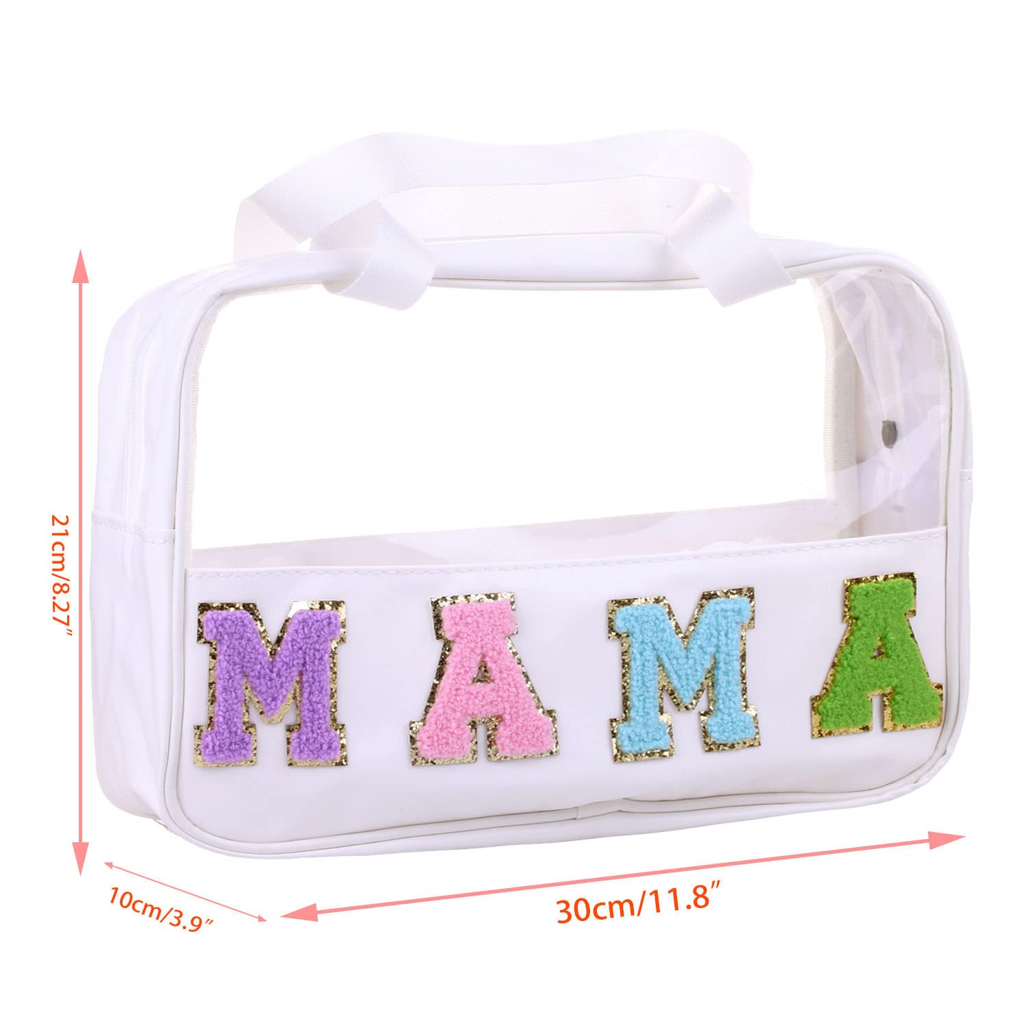 Waterproof Large Travel Cosmetic Bag - PU Leather & Clear PVC Makeup Organizer Toiletry Storage Tote for Women | Perfect for Airplane Carry-on, Gym Essentials & Daily Beauty Products (MAMA-White)