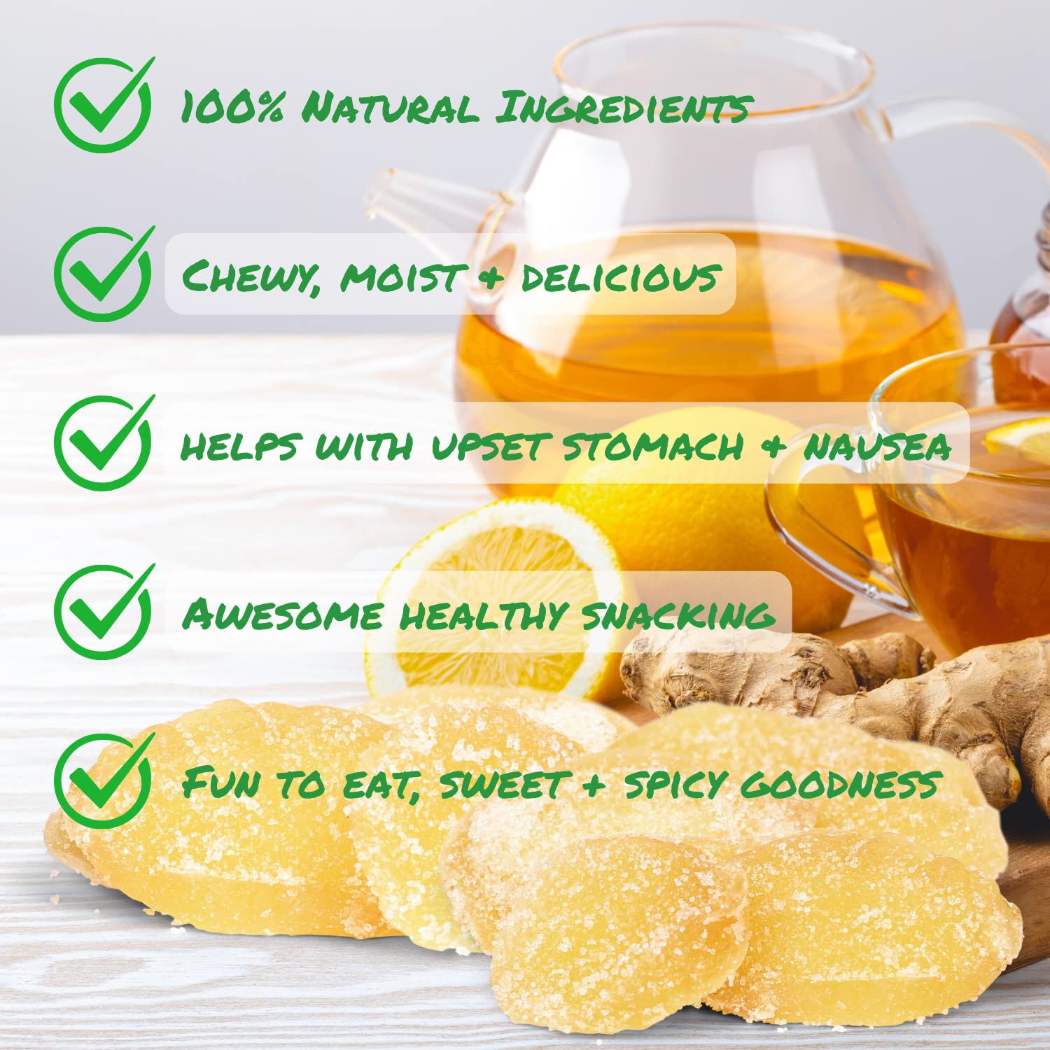 **Organic Crystallized Ginger Slices – 2.5 Lbs Bulk Bag | Natural Candied Dried Ginger Chews, Vegan, Kosher, Unsulphured, No Artificial Colors – Healthy Snack for Digestion, Nausea Relief & Baking**    *(Perfect for Tea Time, Baking Recipes, Travel Snacks & Motion Sickness Relief)*