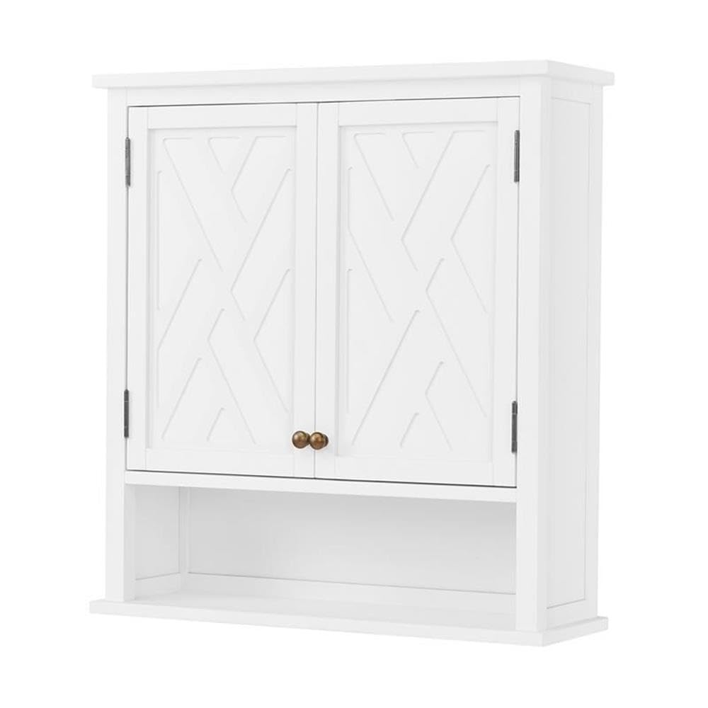 Alaterre Coventry White Wall Mounted Bathroom Storage Cabinet with 2 Doors & Open Shelf - 27