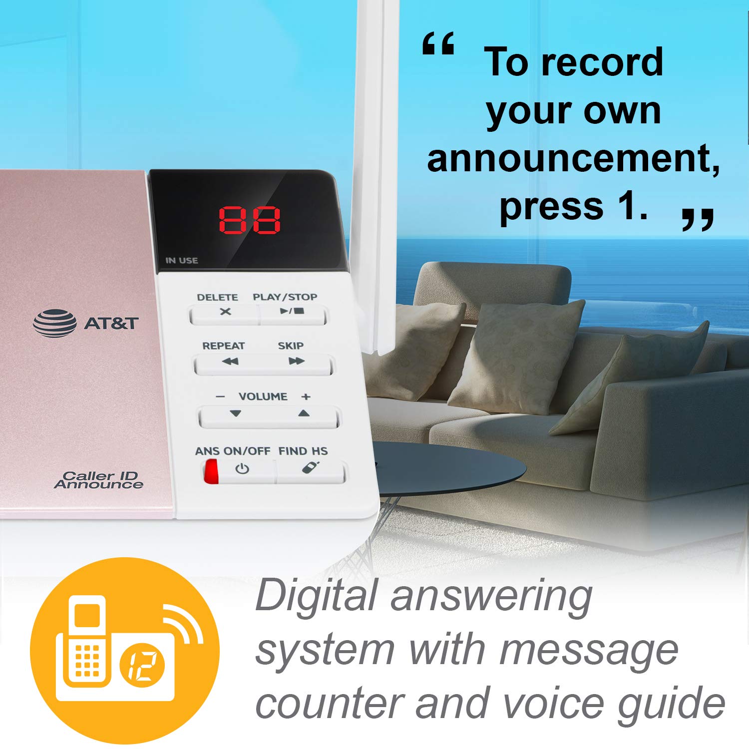 AT&T CL82557 DECT 6.0 Cordless Phone with 5 Handsets - Home Office Telephone with Answering Machine, Call Blocking, Caller ID, Intercom & Long Range - Rose Gold for Home, Office & Business Use