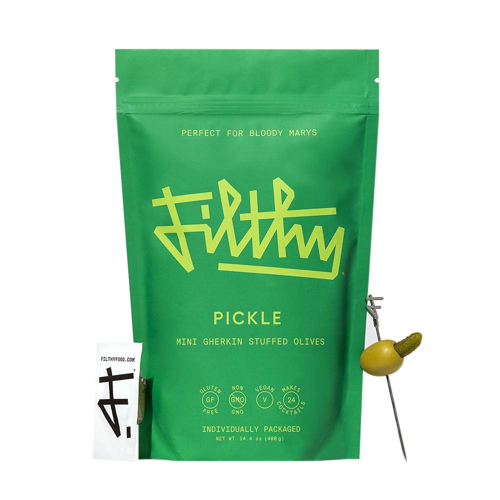 Premium Cocktail Garnish - Individually Wrapped Pickle-Stuffed Olives (24 Count) | Perfect for Martinis, Bloody Marys & Charcuterie Boards