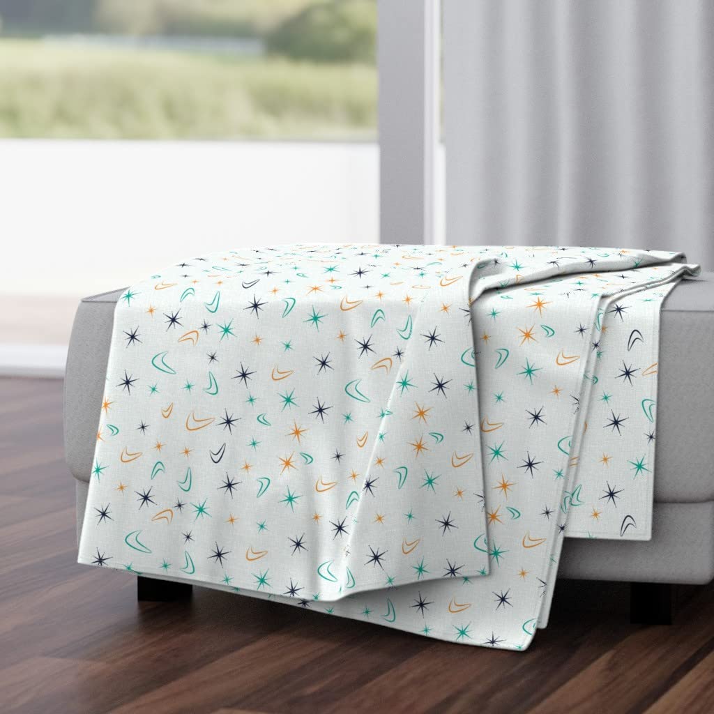 Soft Plush Minky Throw Blanket 50x70 Inches - Retro White Blue Orange Turquoise Mod Print | Cozy & Stylish for Sofa, Bed, Couch, Nursery & Gift