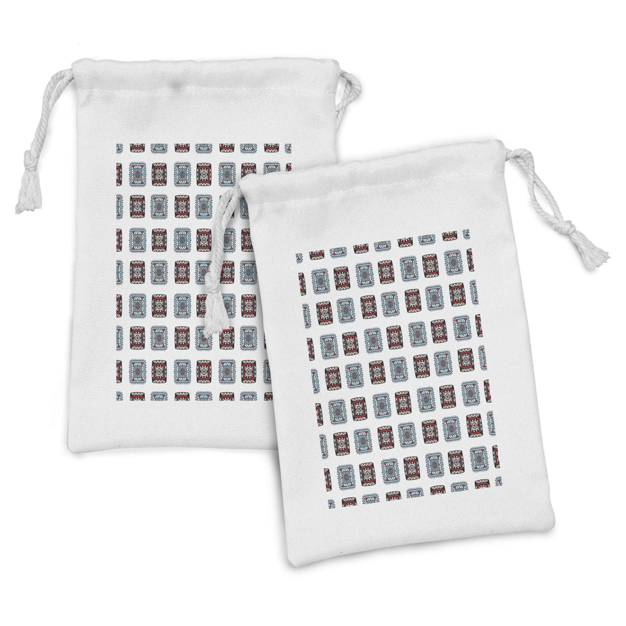 Ambesonne Batik Fabric Pouch Set of 2 - Geometric Square Drawstring Bags with Folk Batik Design (9
