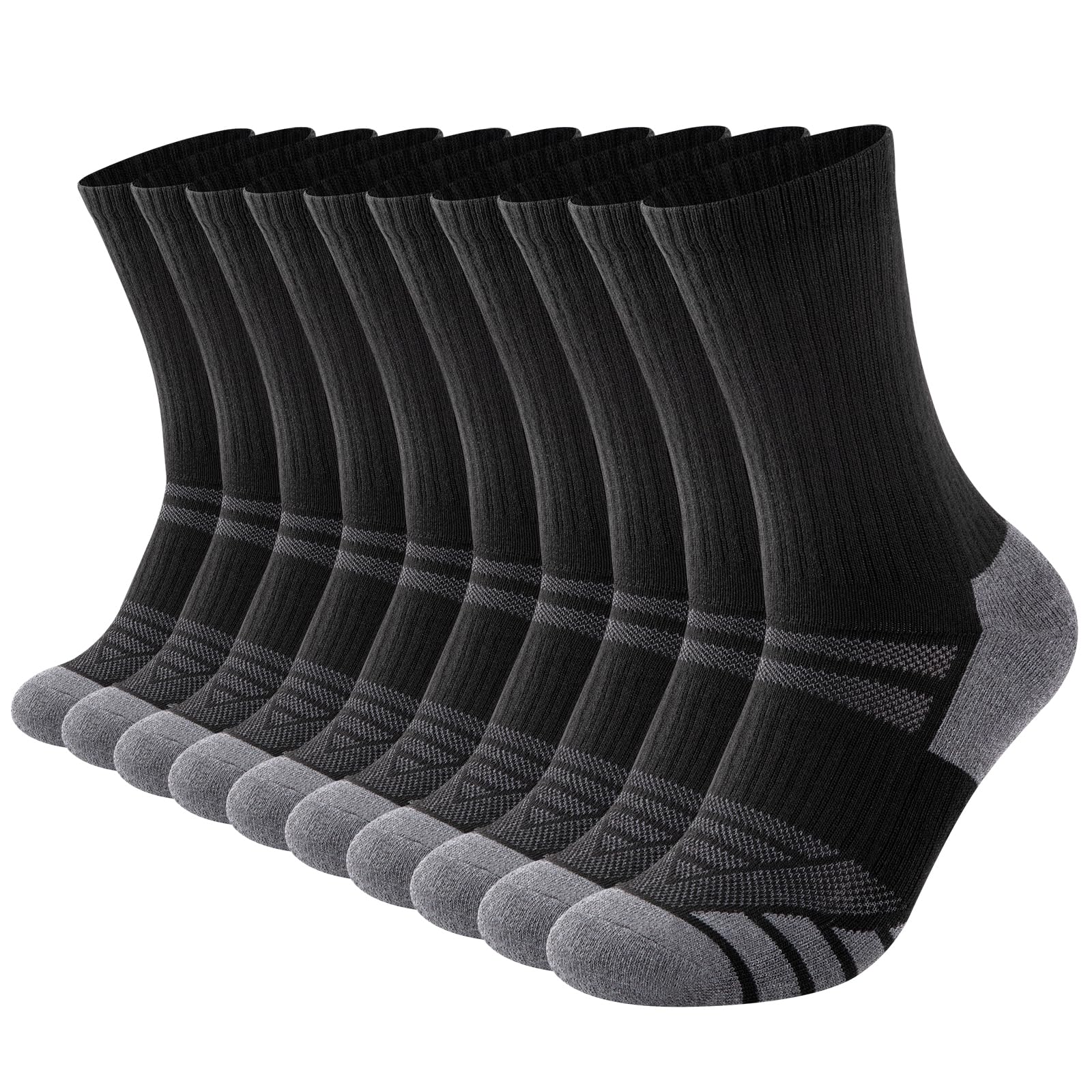 COOPLUS Men's Performance Crew Socks - 5 Pairs Heavy Cushion Athletic Work Socks for Running, Hiking & Daily Wear - Durable Moisture-Wicking Comfort Socks for Active Men
