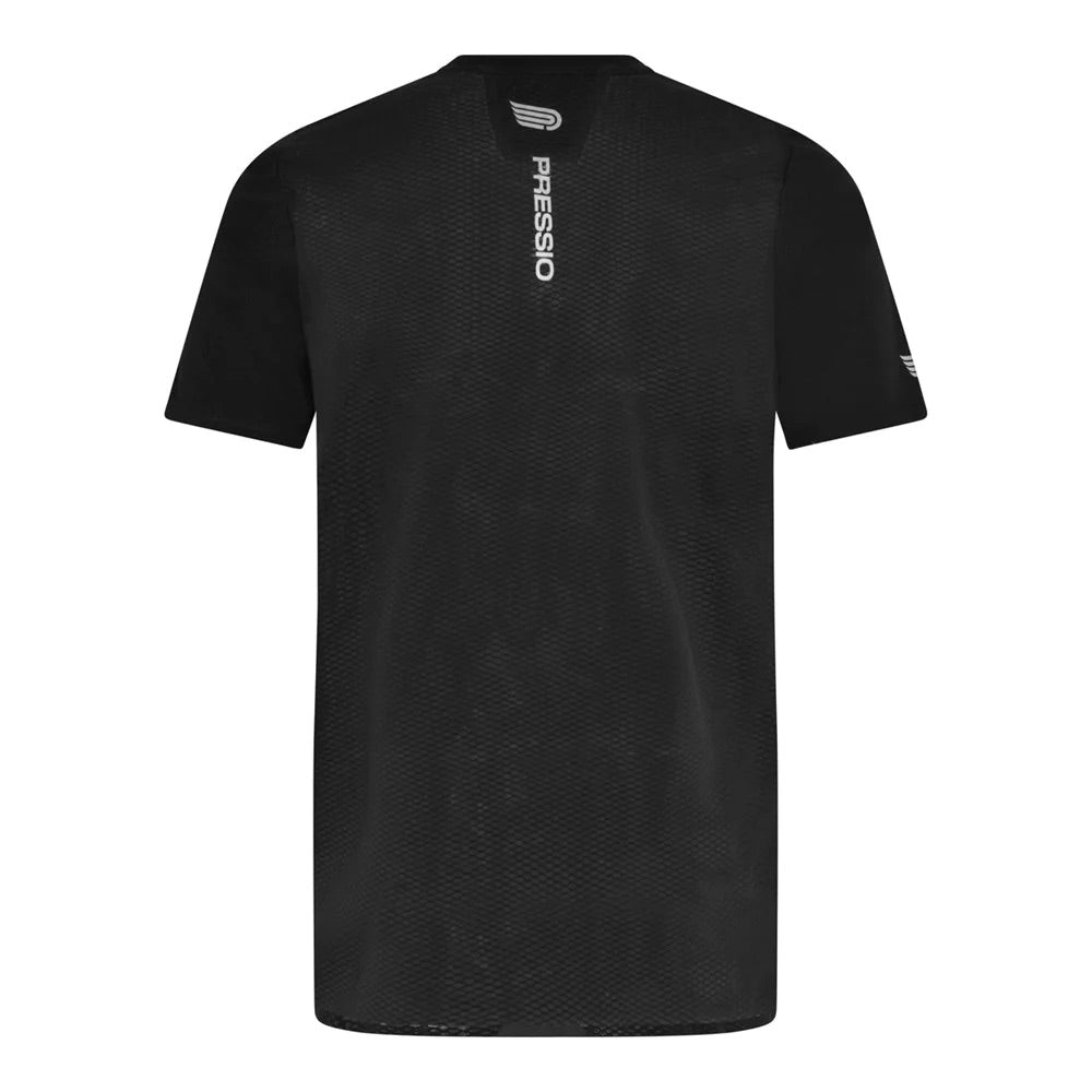 Pressio Men's Elite Short Sleeve Performance Top - Black/Silver - Moisture Wicking & Breathable for Gym, Running & Outdoor Activities