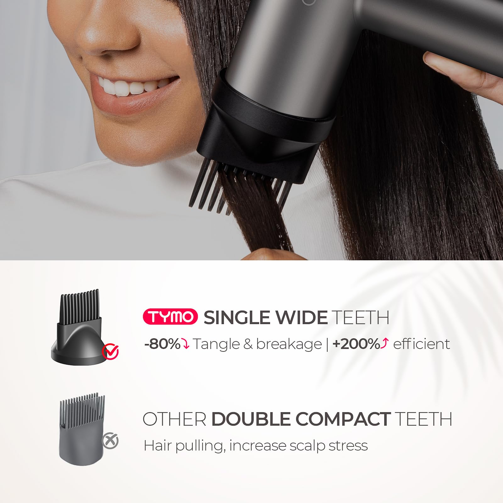 TYMO Professional Hair Dryer with Diffuser & Comb - 1500W High-Speed Blow Dryer for Fast Drying, 110,000RPM Brushless Motor, 200 Million Negative Ions for Zero Damage, 3 Speed & 4 Heat Settings, Low Noise - Perfect for Salon Styling & Home Hair Care