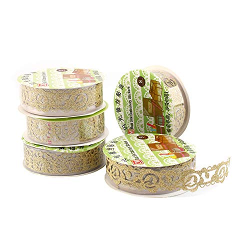 5 Roll Self-Adhesive Lace Sticker Set - DIY Lace Pattern Washi Tape for Card Making, Scrapbooking, Journal Decor & Home Crafting - Perfect for Wedding Invitations, Gift Wrapping & Bullet Journals
