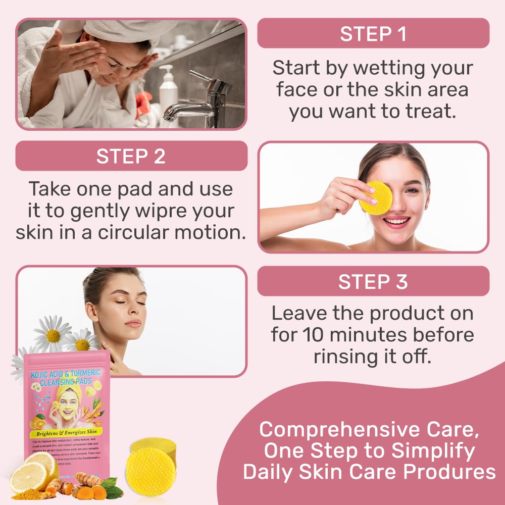 Turmeric & Kojic Acid Exfoliating Face Scrub Pads - 40 Count Brightening Cleansing Pads for Dark Spots, Keratin Removal & Hydration Balance - Gentle Facial & Body Exfoliator for Glowing Skin - Perfect for Daily Skincare Routine & Acne-Prone Skin Treatment