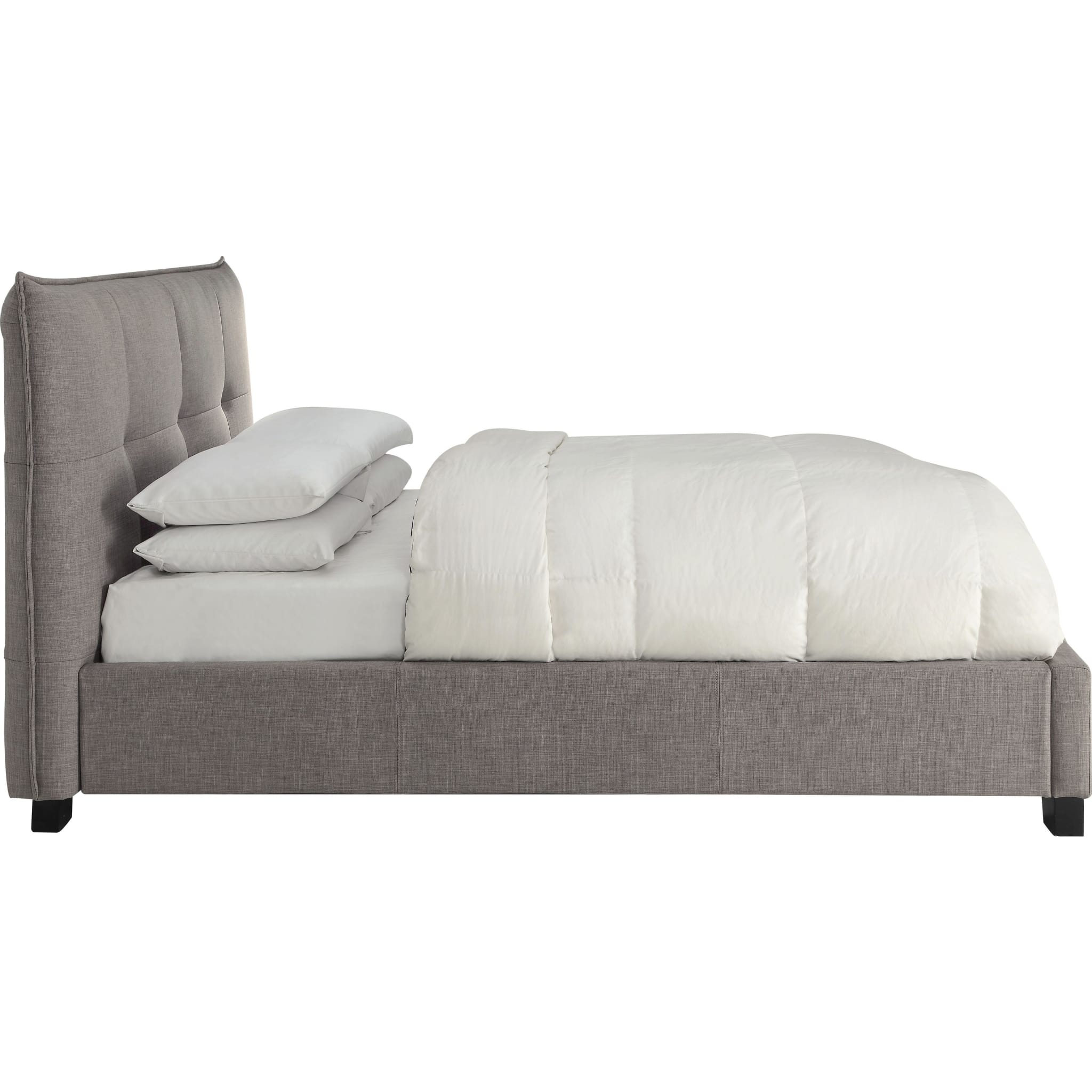 Adona Upholstered Storage Bed with Footboard - Queen Size Platform Bed Frame in Dolphin Linen Fabric - Modern Bedroom Furniture with Underbed Storage for Small Spaces