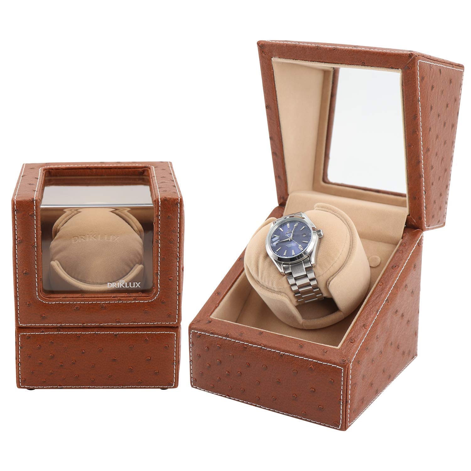 Premium Automatic Single Watch Winder for Rolex - Quiet Motor, Ostrich Leather Case & Soft Watch Pillows | Perfect for Watch Collection, Display & Storage at Home or Office
