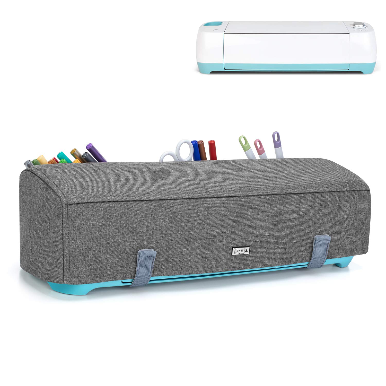 Luxja Dust Cover for Cricut Explore Air & Air 2 - Gray Machine Cover with Back Pockets | Protects Cutting Machines from Dust & Debris | Perfect for Craft Rooms & DIY Workspaces