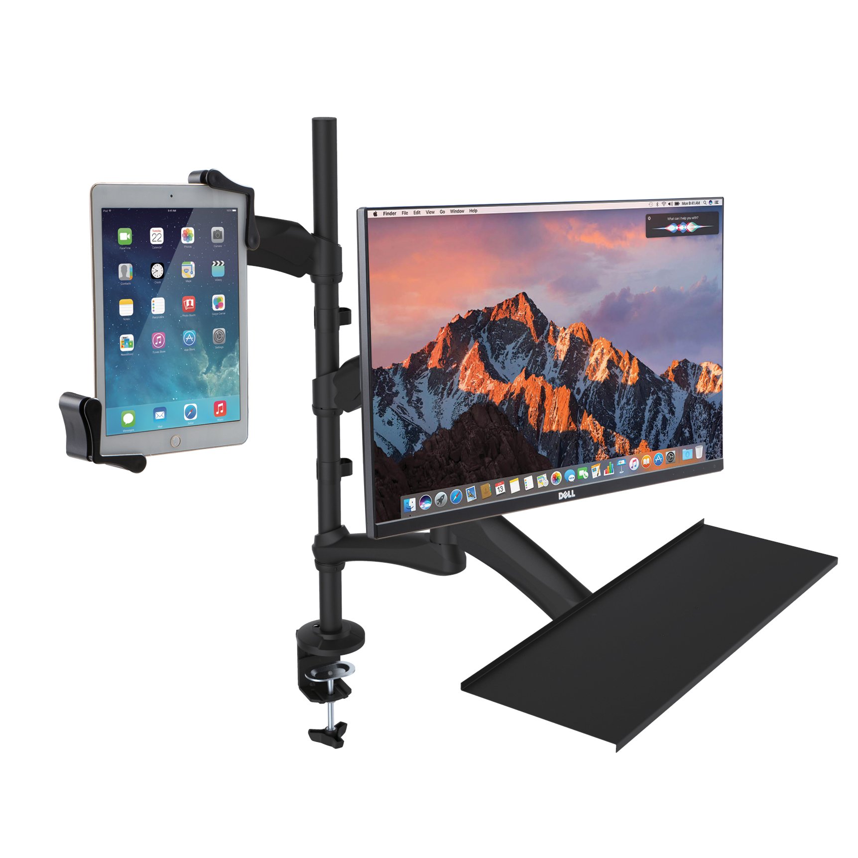 Adjustable 2-in-1 Monitor & Tablet Stand with Keyboard Tray - Compatible with 7-13