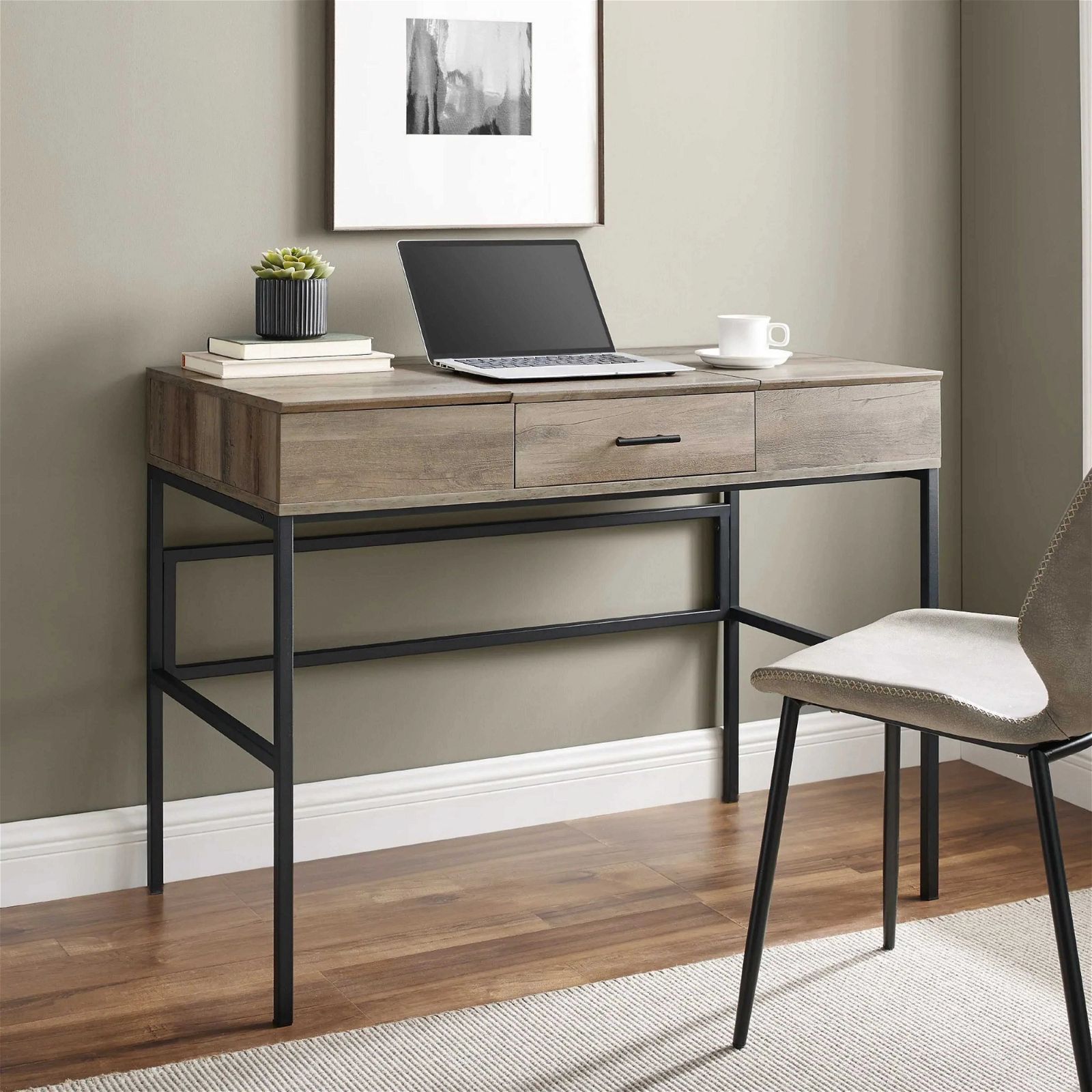 Urban Style ADEPT Modern Desk in Rustic Oak Finish - Perfect for Home Office, Study Room & Contemporary Workspace