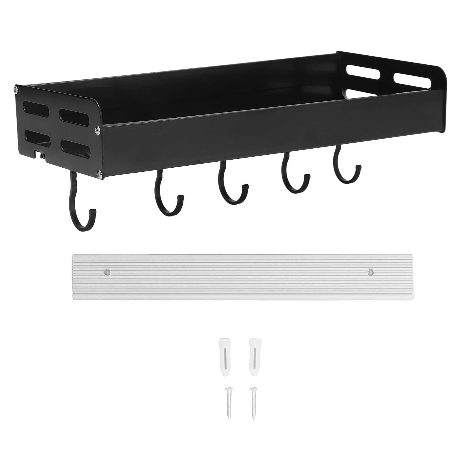 Demeras Floating Shelves for Kitchen & Bathroom - 30cm Black Wall Mounted Open Design Shelves with Protection Fences - Perfect for Organizing Spices, Toiletries & Decorative Items in Small Spaces