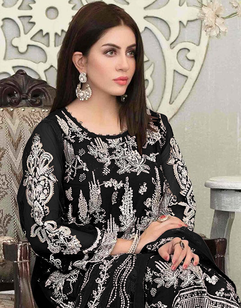 Elegant Black Faux Georgette Pant Salwar Suit for Women - Traditional Indian Ethnic Wear for Weddings, Festivals & Special Occasions