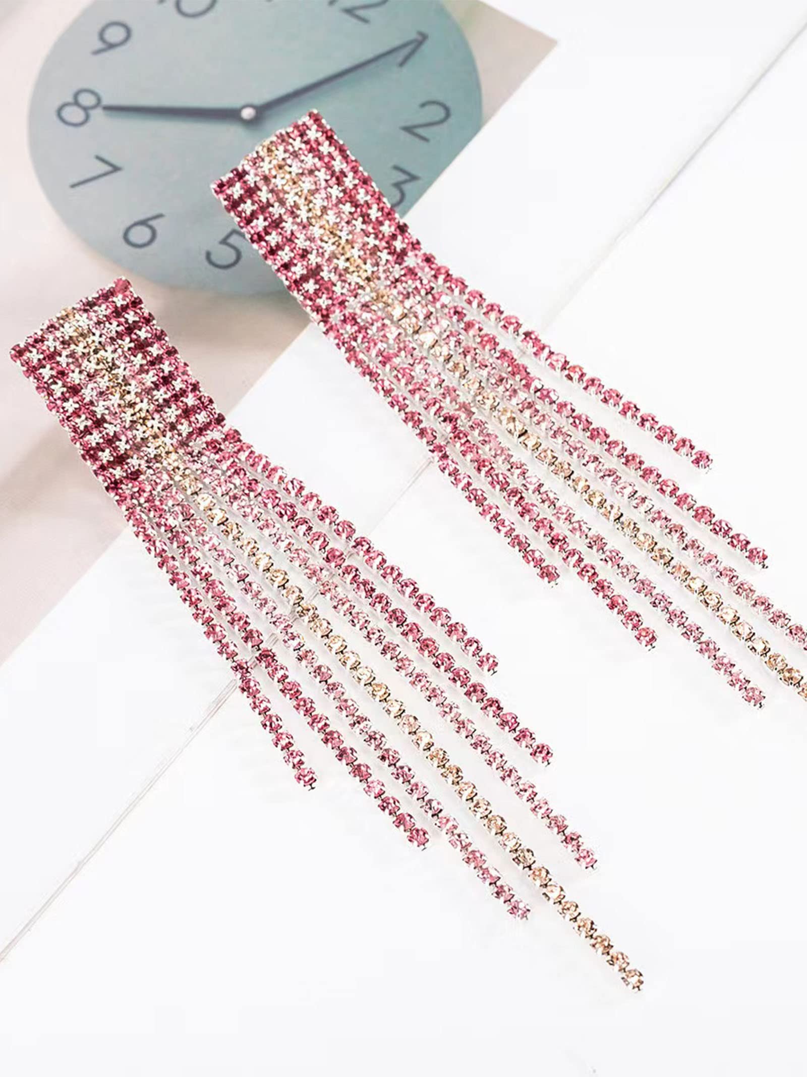 Elegant Silver Rhinestone Tassel Drop Earrings for Women - Crystal Dangle Fringe Prom Jewelry | Perfect for Weddings, Parties, Mother's Day Gifts & Special Occasions (2024 Fashion)