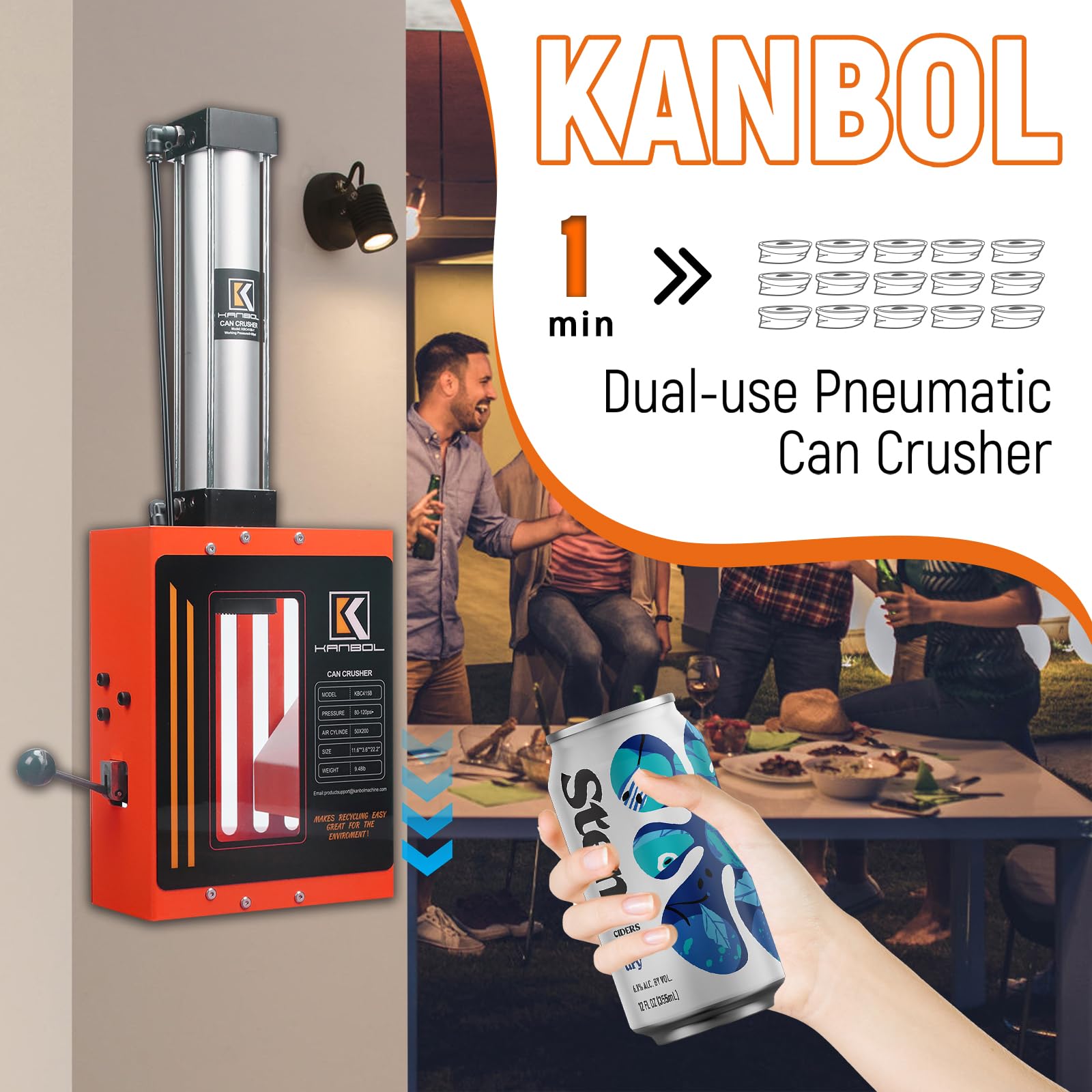 12oz/16oz Automatic Pneumatic Can Crusher with Wall Mount - Heavy Duty Soda Beer Can Smasher for Recycling - Red (Perfect for Home Bars, Garages & Eco-Friendly Waste Reduction)