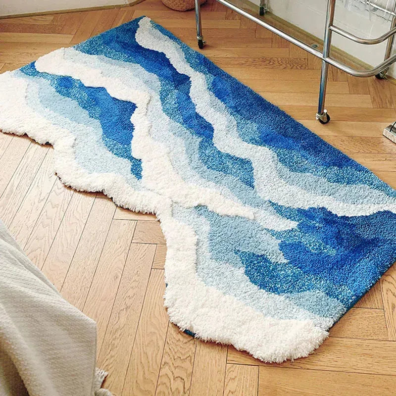 Ocean Tide Tufted Rug & Bath Mat - Soft Non-Slip Bathroom Carpet, Water Absorbent Shaggy Floor Mat for Home Decor, Bedroom, Living Room, Nursery - Perfect for Bathrooms, Showers, and Spa Areas