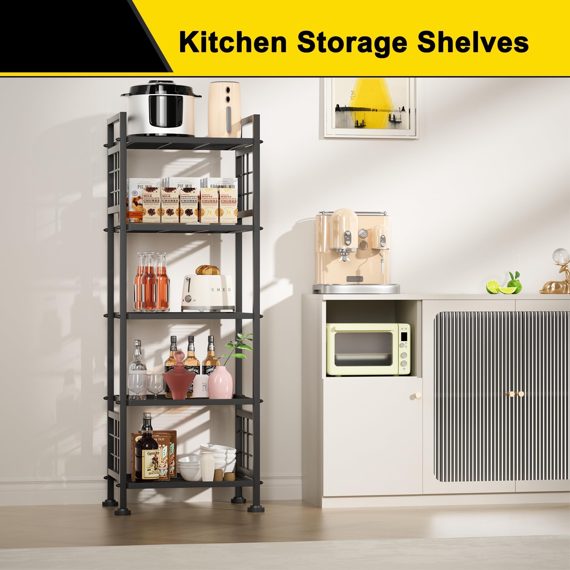GIOTORENT 5-Wire Standing Storage Shelves - Heavy Duty Metal Shelving Unit for Pantry, Laundry, Kitchen & Bathroom Organization (Black) | Perfect for Home Storage, Garage Shelving & Closet Organizer