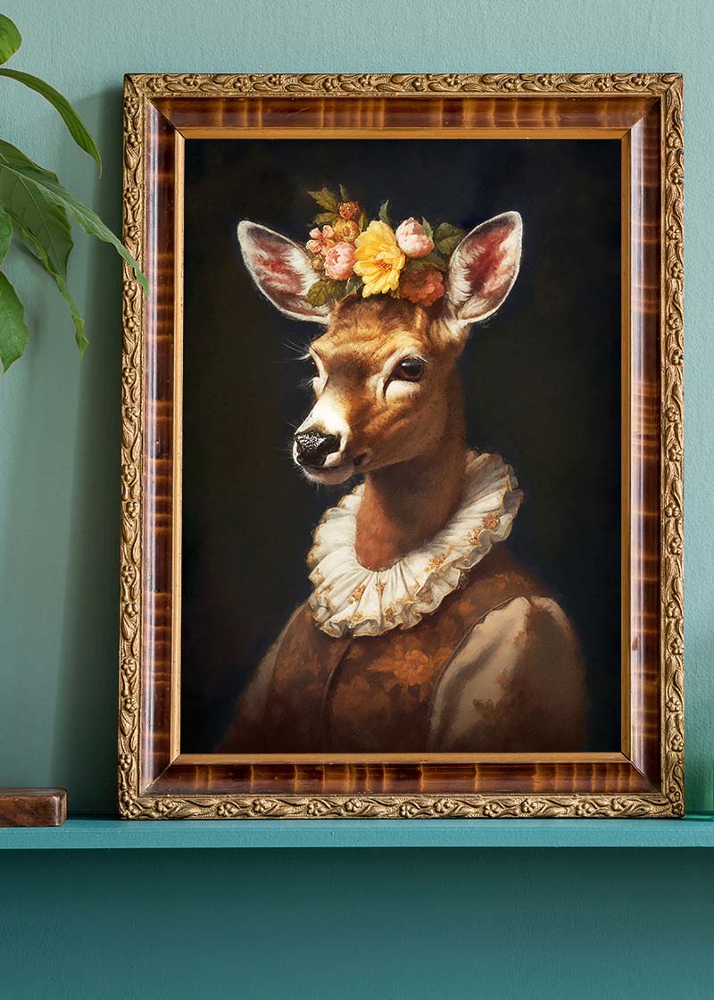 Deer Lady Portrait Print - Elegant Wall Art Decor for Living Room, Bedroom & Office - Nature Inspired Home Decor