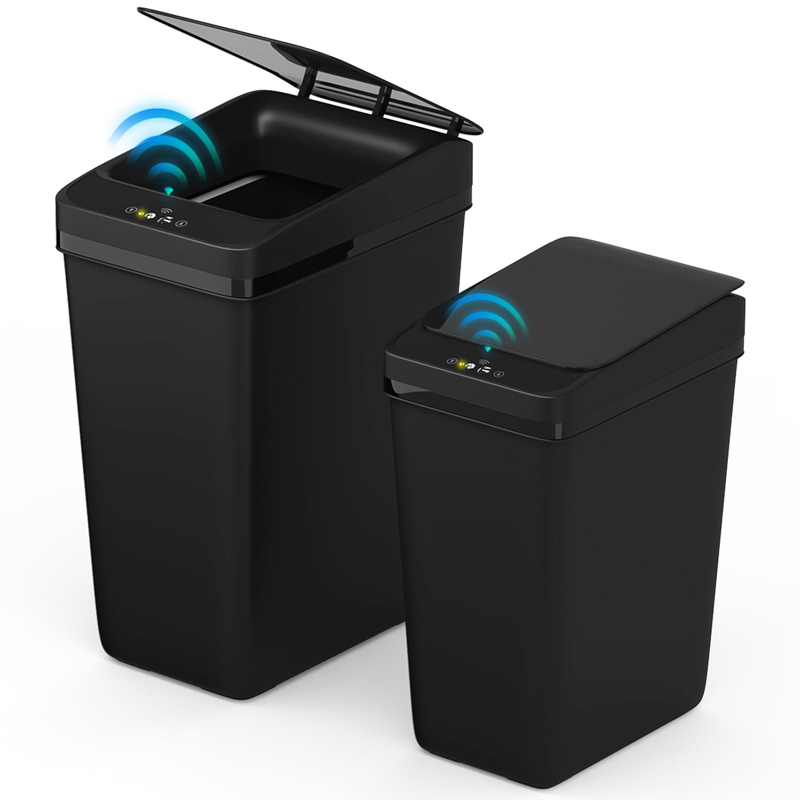 Procade 2-Pack Touchless Bathroom Trash Can with Lid - 4 Gallon & 2.5 Gallon Slim Automatic Motion Sensor Garbage Bin for Home, Office, RV (Black) | Hands-Free Waste Disposal Solution for Bathroom, Bedroom, Kitchen & Small Spaces