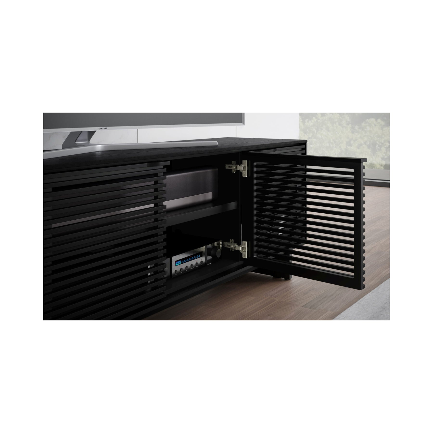 BDI Align 7477 Modern Media Console - Ebonized Ash Finish TV Stand with Adjustable Shelves for Living Room Home Theater Setup