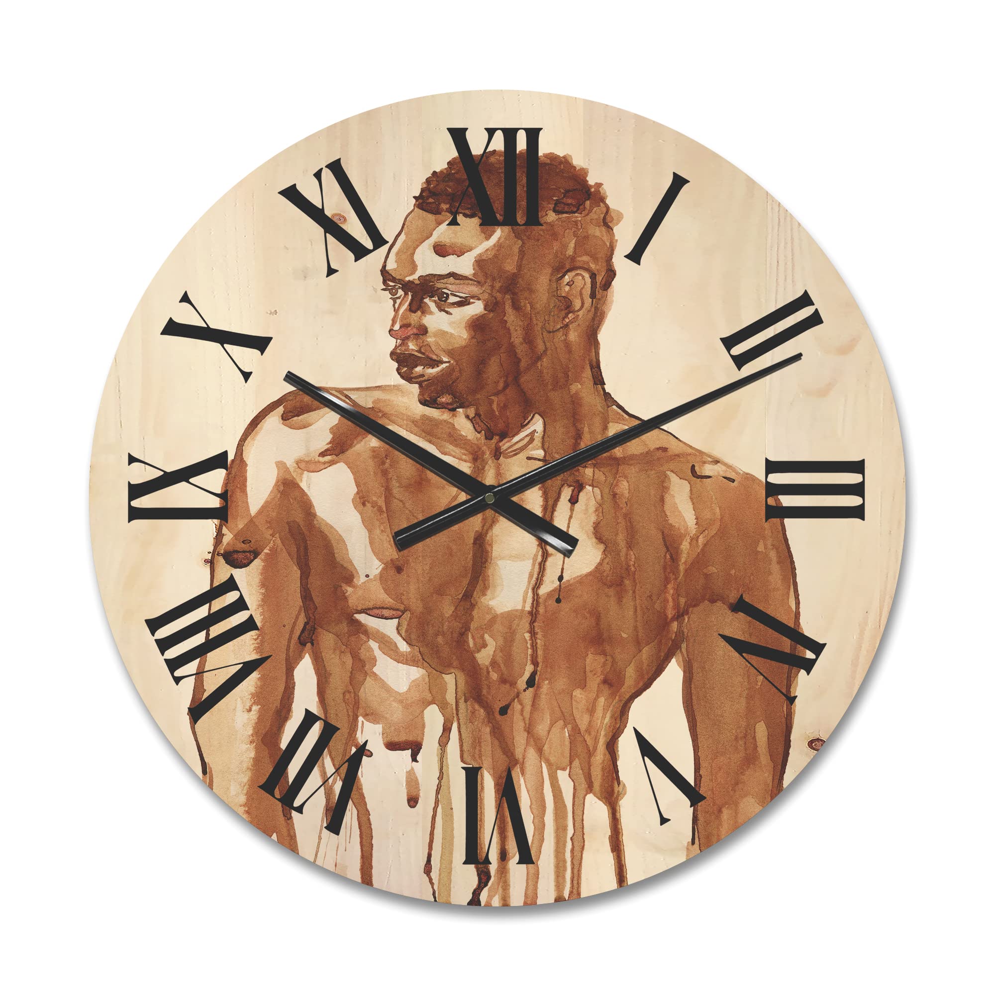 DesignQ 'Portrait of Handsome African Man On White II' - Large Modern Wood Wall Clock - Oversized Decorative People Wall Art - Perfect for Living Room, Bedroom & Office Décor