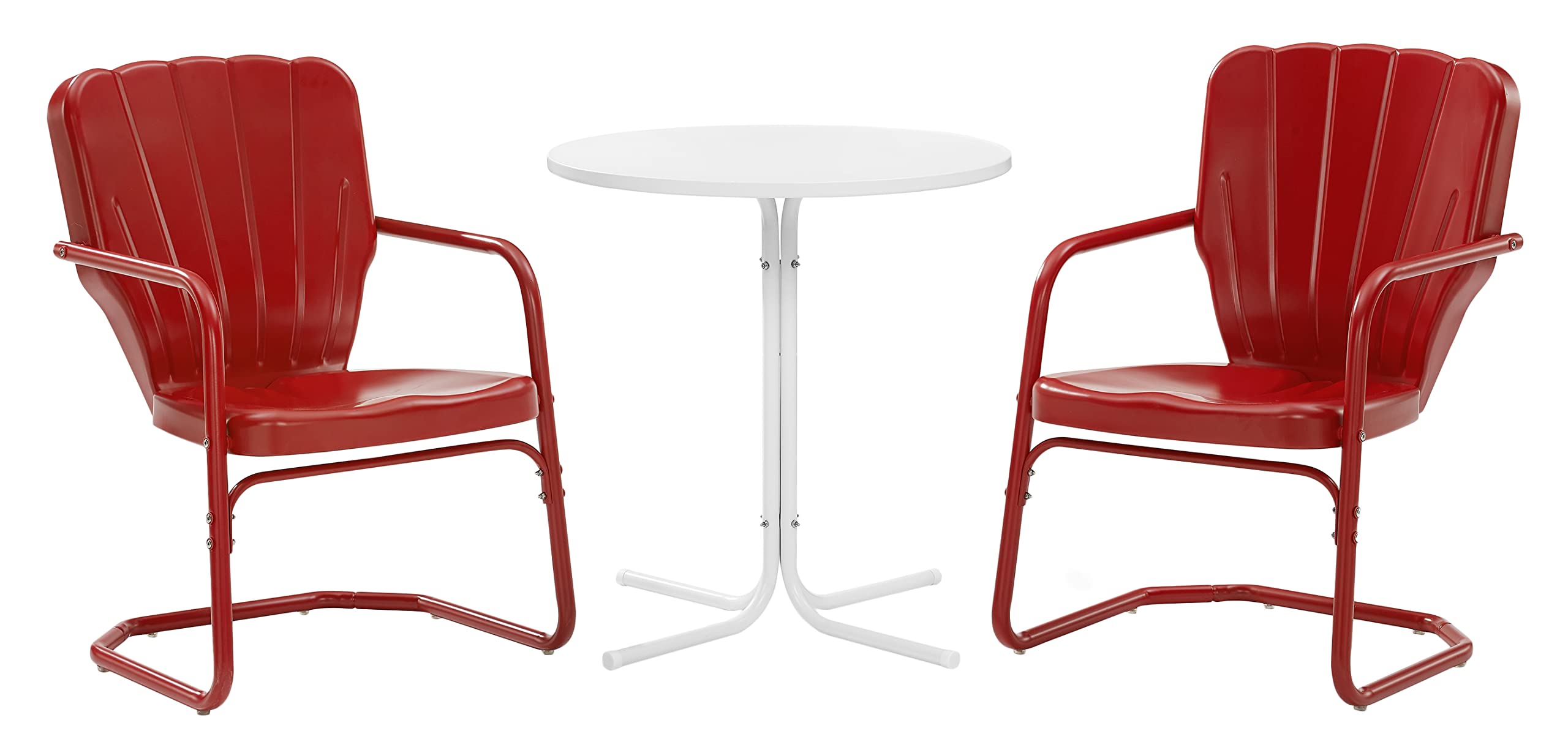 Crosley Furniture Ridgeland 3-Piece Outdoor Bistro Set - Retro Metal Patio Table and Chairs for Dining, Porch, Garden or Balcony - Bright Red Gloss Finish - Perfect for Small Spaces, Morning Coffee or Outdoor Entertaining