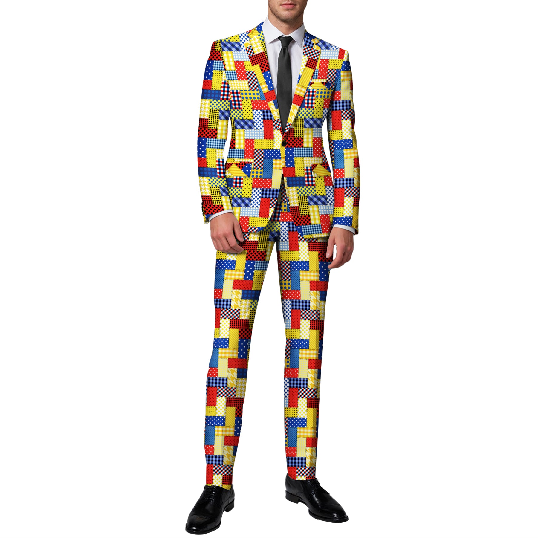 2-Piece Men's Printed Colorful Plaid Clown Costume Suit for Halloween, Cosplay, Circus Performances & Themed Parties - Comfortable & Stylish Outfit