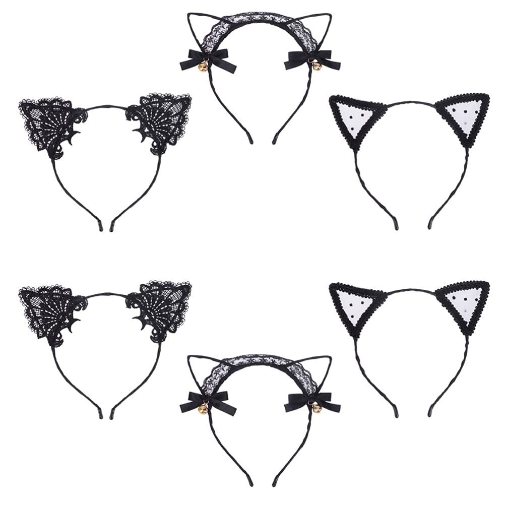 FOMIYES 6pcs Cat Ear Headbands for Women - Halloween Costume Accessories, Lace Hairbands for Cosplay, Animal Ears Headpiece for Parties & Dress Up - Perfect for Halloween, Cosplay, Themed Events & Photo Shoots