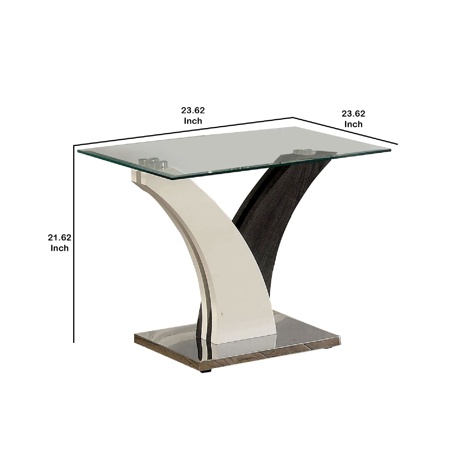 Benjara Modern Two-Tone Flared Base End Table with Tempered Glass Top - White and Gray - Perfect for Living Room, Bedroom, or Office Decor