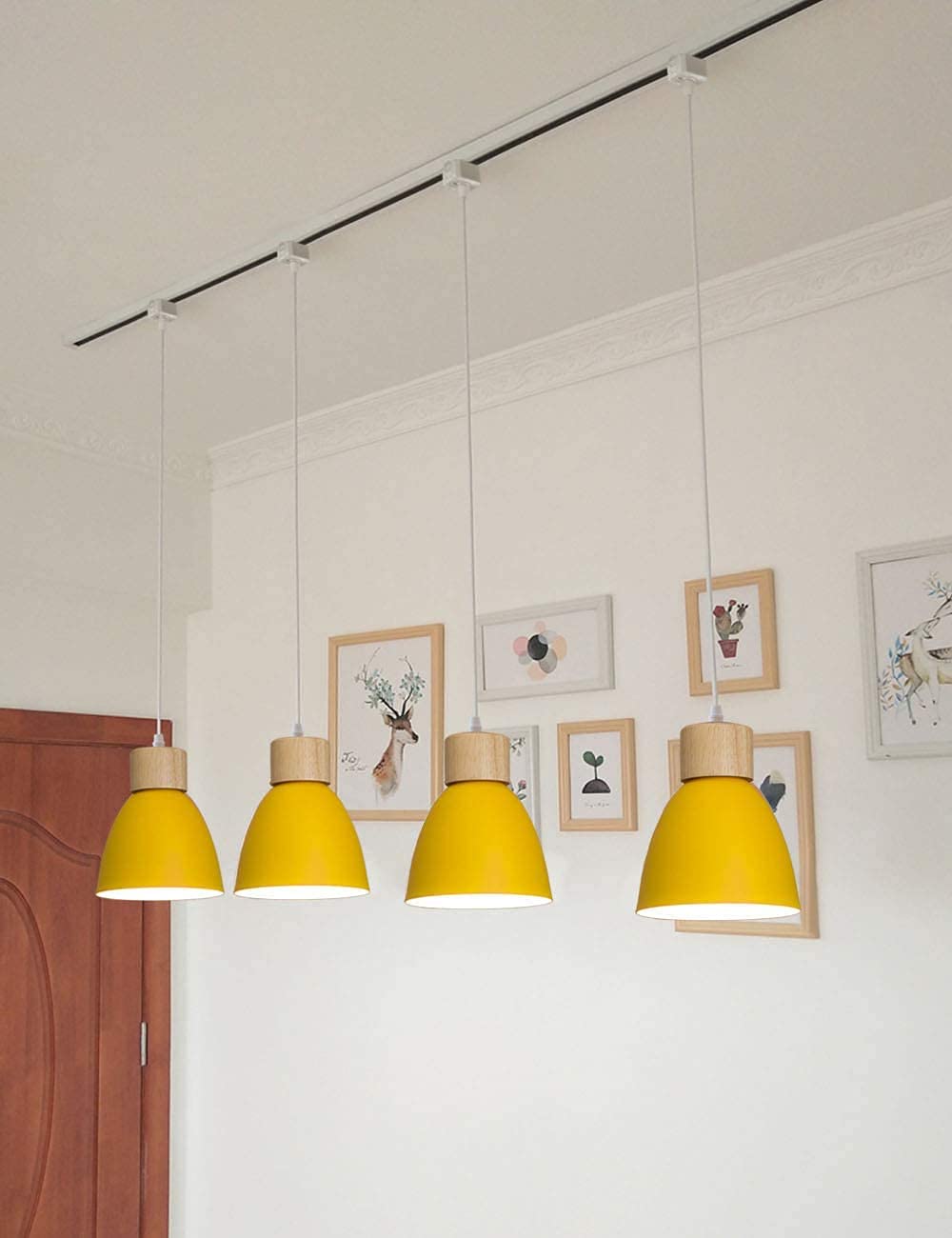 Dimmable 3-Lights J-Type Track Lighting Fixture with Macaron Aluminum Shade - 24 Inch Yellow | Modern Pendant Light for Kitchen, Dining Room & Retail Spaces