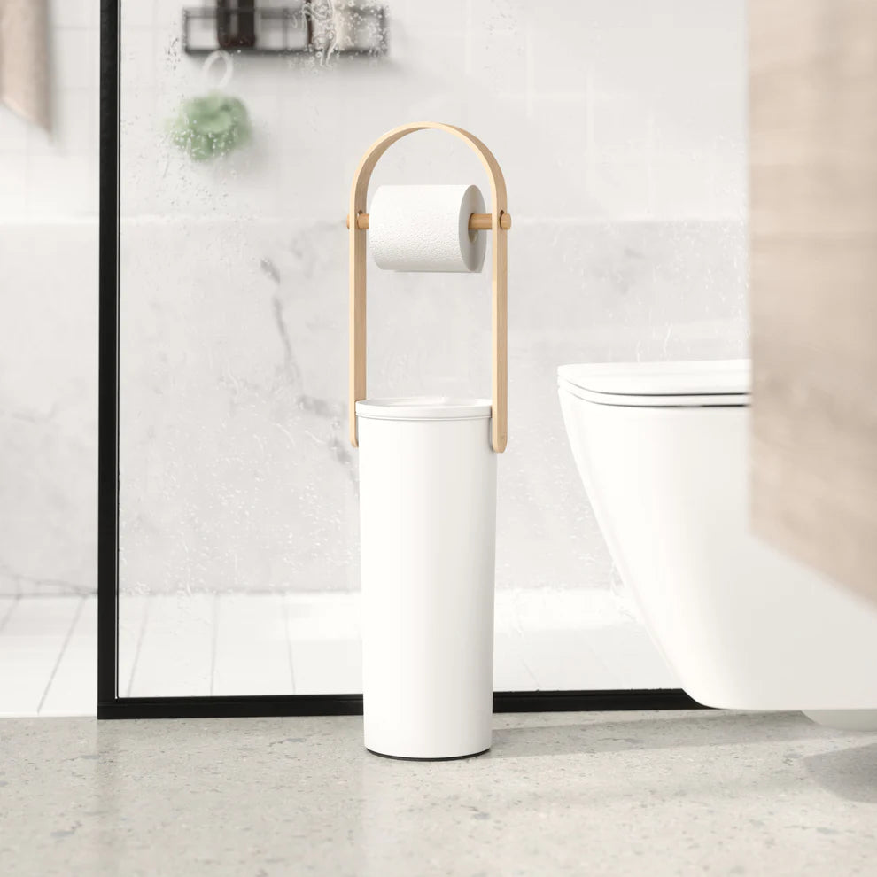 Bellwood Toilet Paper Holder with Stand - Bathroom Tissue Roll Dispenser & Storage Organizer - Perfect for Home, Office, and RV Bathrooms