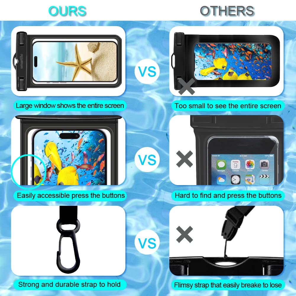 Waterproof Phone Pouch Case with Lanyard - IPX8 Certified Dry Bag for iPhone 15/14/13/12 Pro Max/XS Plus/XR & Galaxy S24/S22 - 4 Pack for Swimming, Beach, Pool, Kayaking, Snorkeling & Outdoor Activities