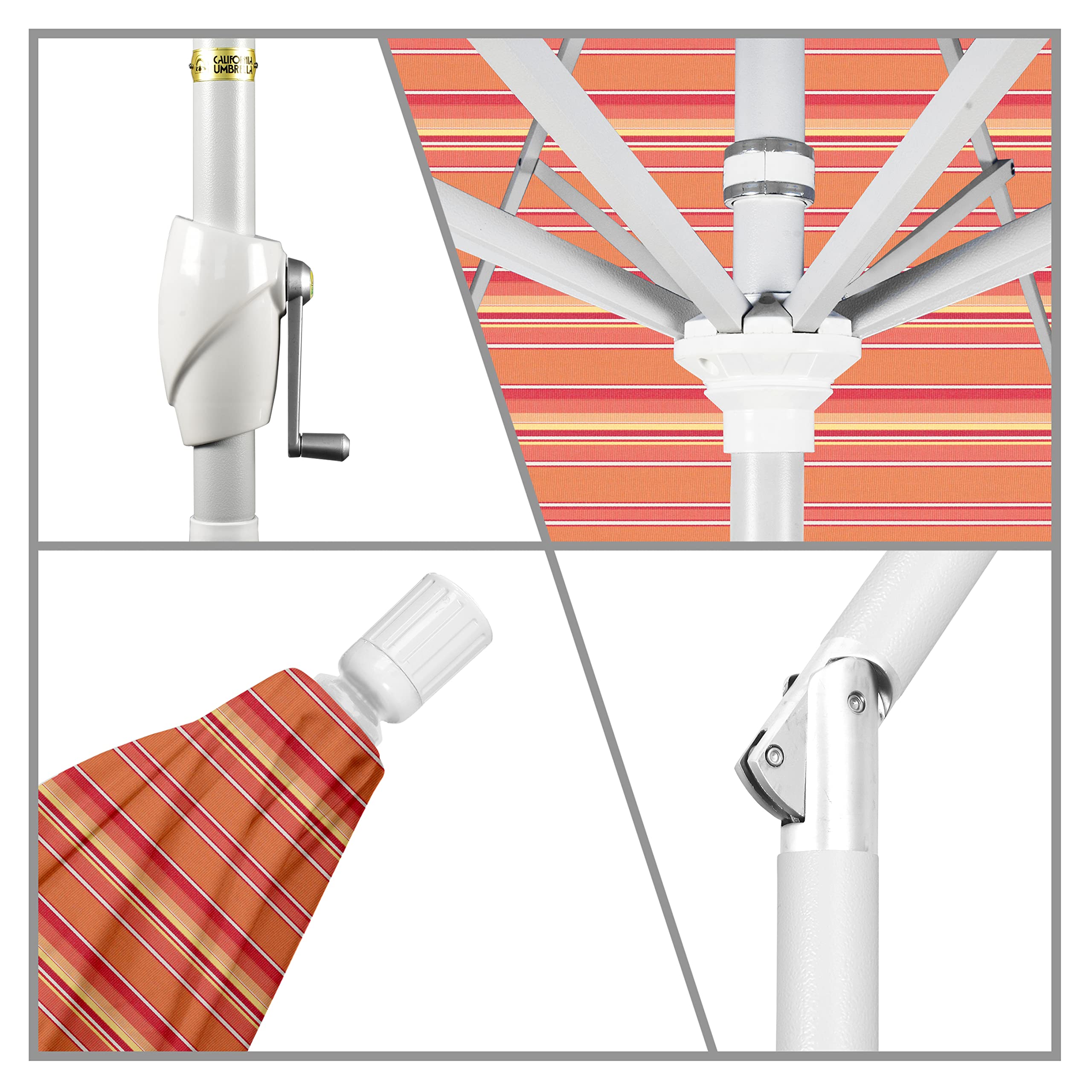 7.5ft Round Aluminum Patio Umbrella with Crank Lift & Push Button Tilt - White California Market Umbrella for Outdoor Dining, Poolside, Garden, and Backyard Relaxation