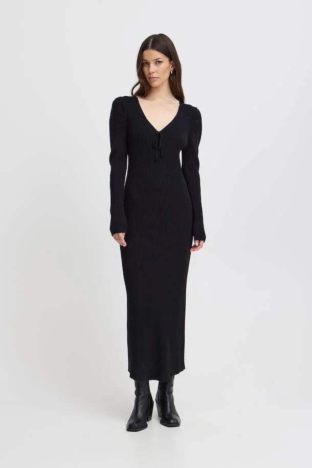 Brese Knit Midi Dress for Women - Elegant Black Stretchy Bodycon Dress for Casual Wear, Date Night & Office Outfits