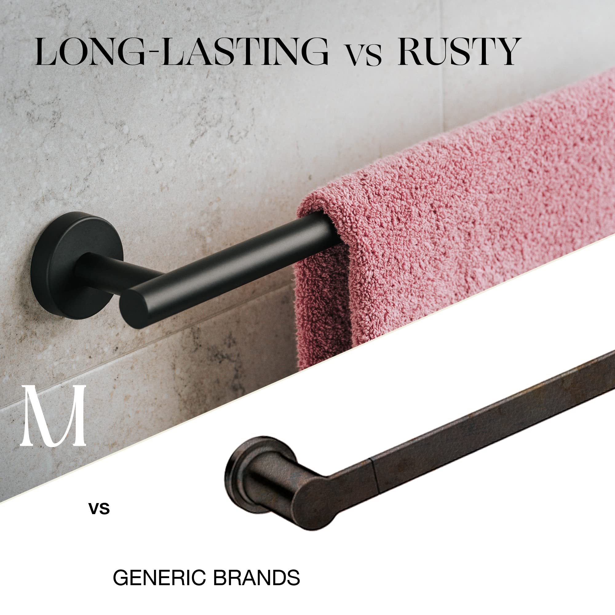 24 Inch Matte Black Towel Bar - Heavy Duty Stainless Steel SUS 304 Bathroom Towel Holder - Wall Mounted Towel Rack for Bathroom & Kitchen - Durable Hand Towel Storage Solution - Perfect for Modern Homes, Spas and Hotels