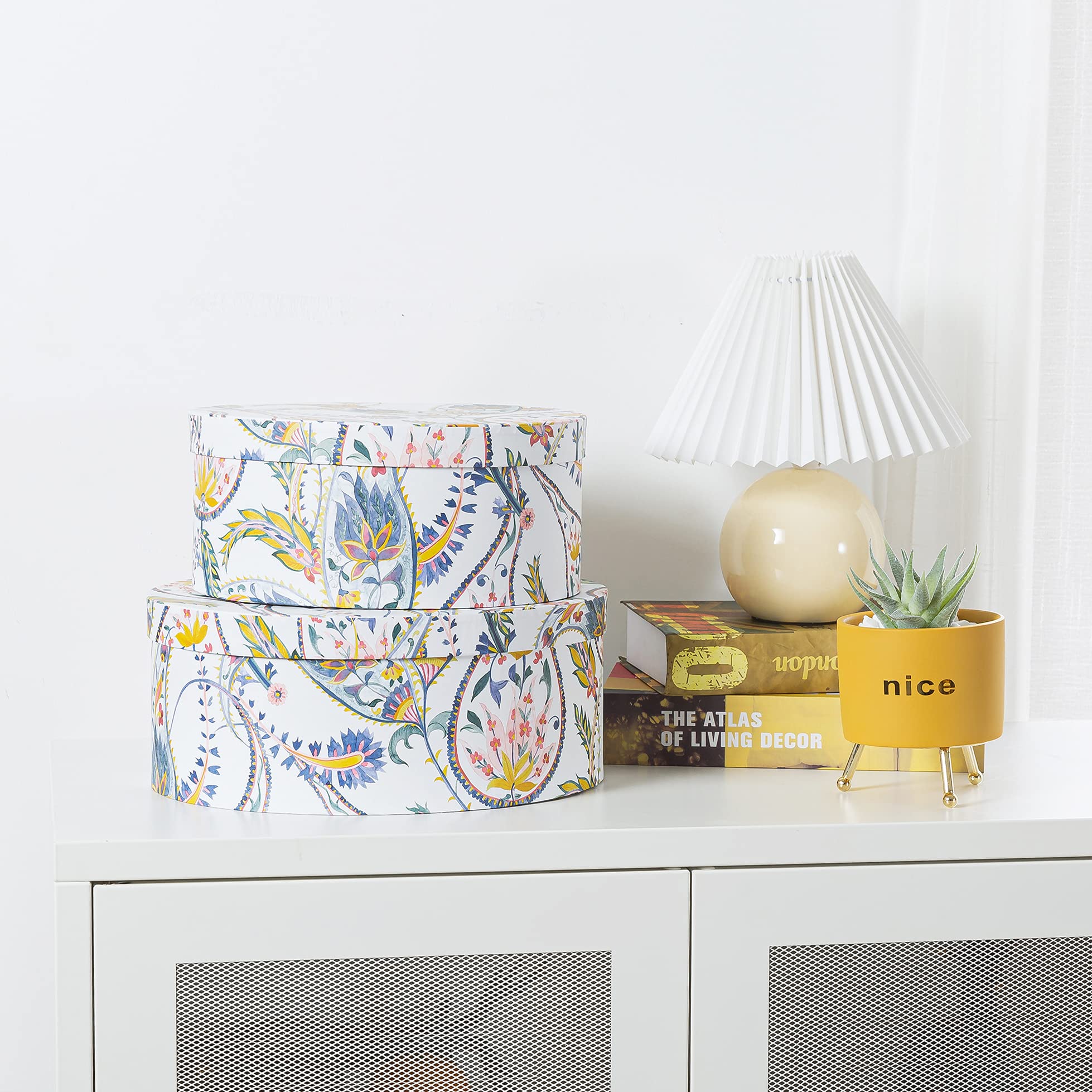 Soul & Lane Decorative Cardboard Storage Boxes with Lids - Set of 2 Floral Paisley Keepsake Boxes for Women | Paperboard Oval Nesting Gift Organizer for Jewelry, Photos & Home Decor