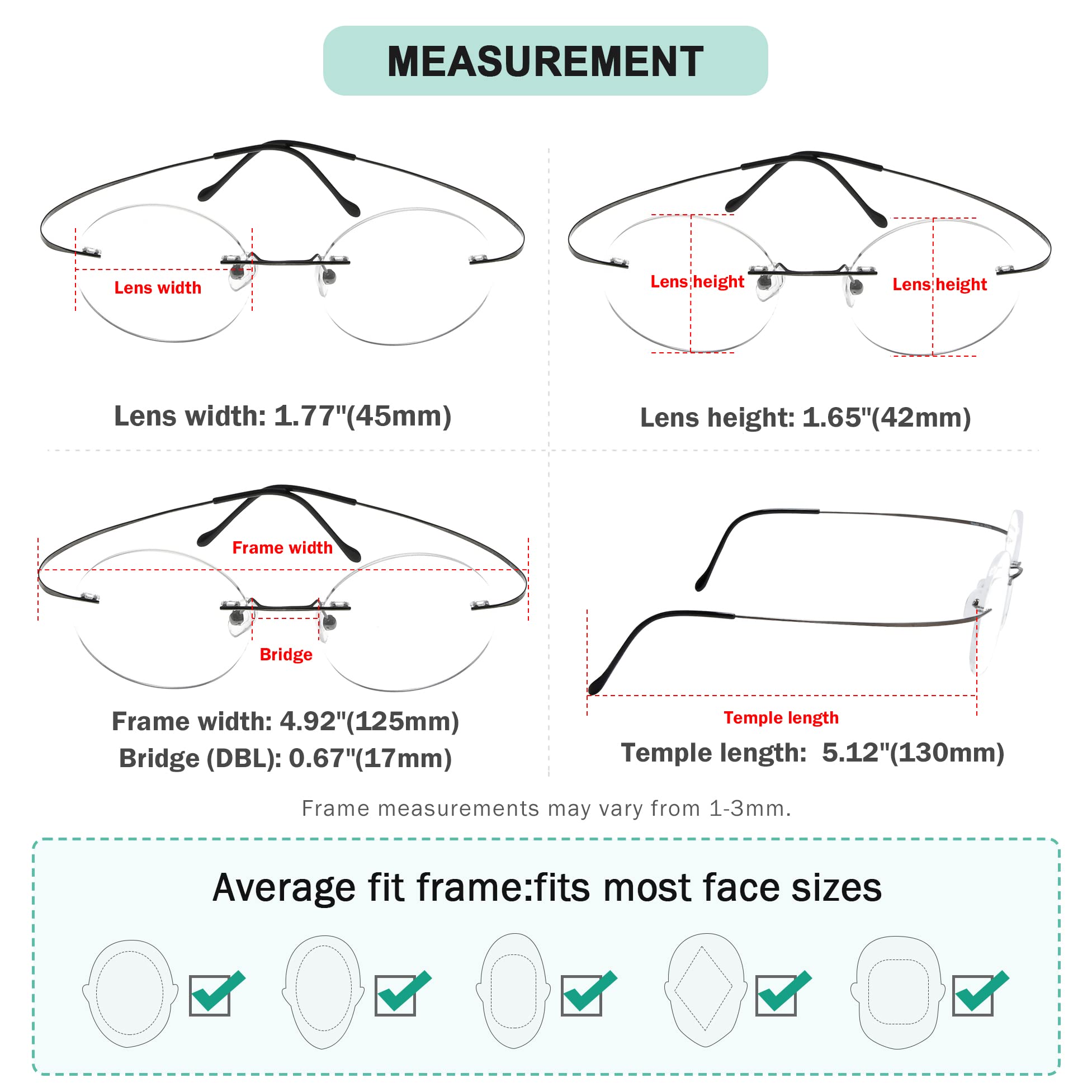 Titanium Rimless Round Reading Glasses for Men - Lightweight & Durable Eyewear - Perfect for Reading, Working, and Daily Use