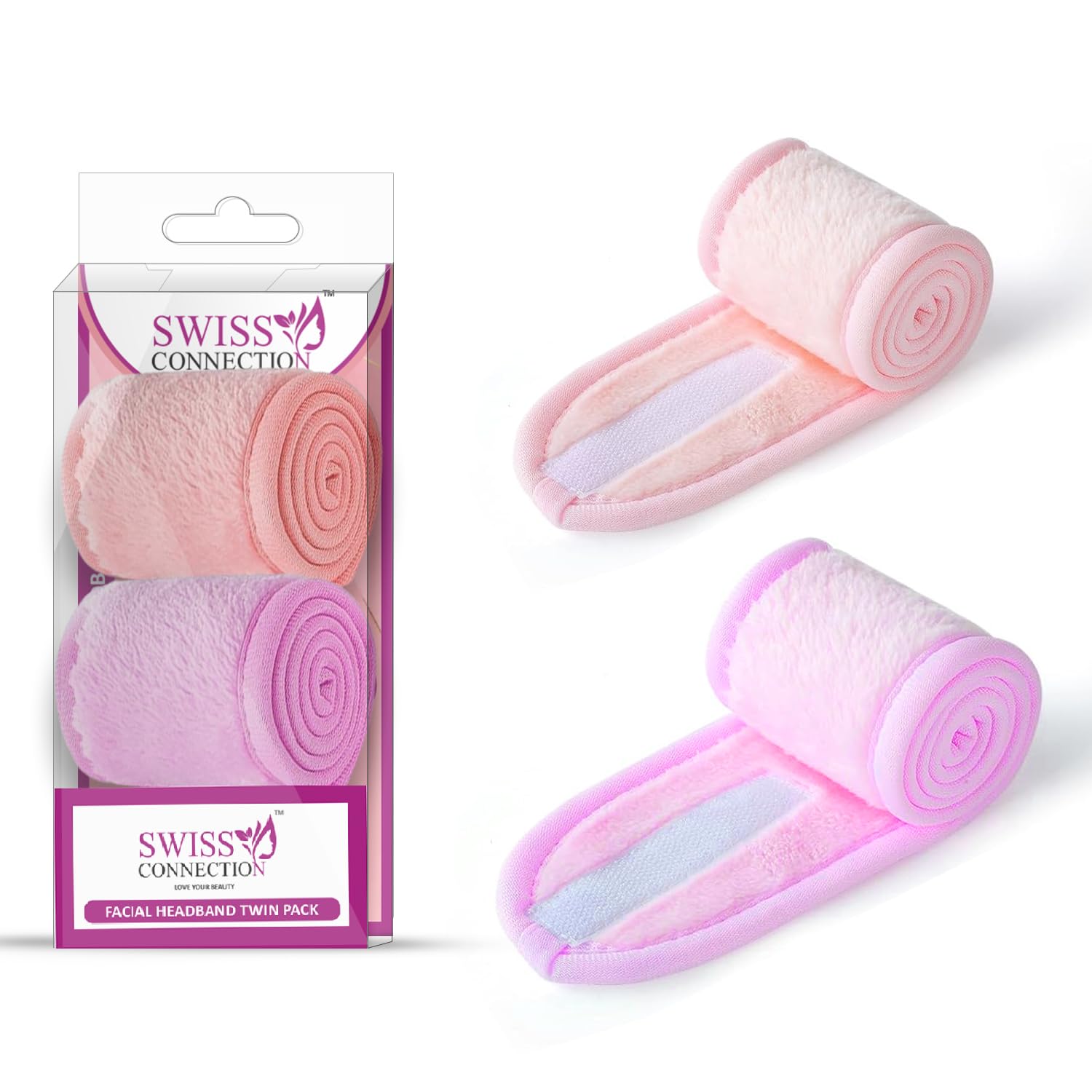 Swiss Connection Stretch Headbands for Spa & Facial Treatments - Soft, Flexible & Adjustable Velcro Headbands (2-Pack) - Perfect for Spa Days, Skincare Routines & Relaxation at Home