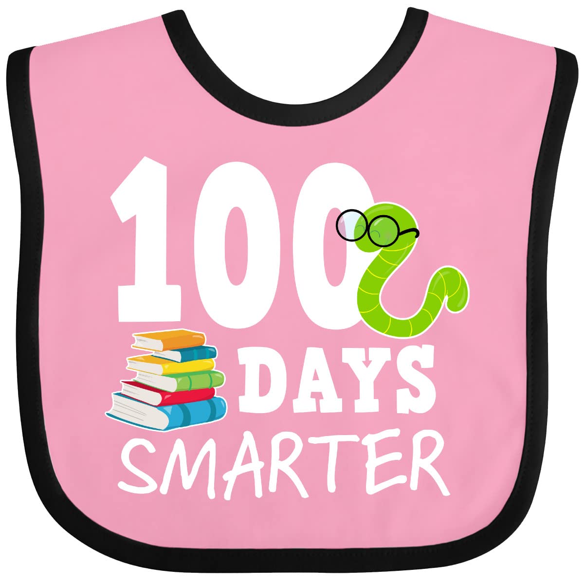 Inktastic 100 Days Smarter with Books and Worm Baby Bib - Cute & Soft Infant Feeding Bib for School Celebration, First Day of Kindergarten, 100th Day Party - Perfect Gift for Toddlers & Preschoolers